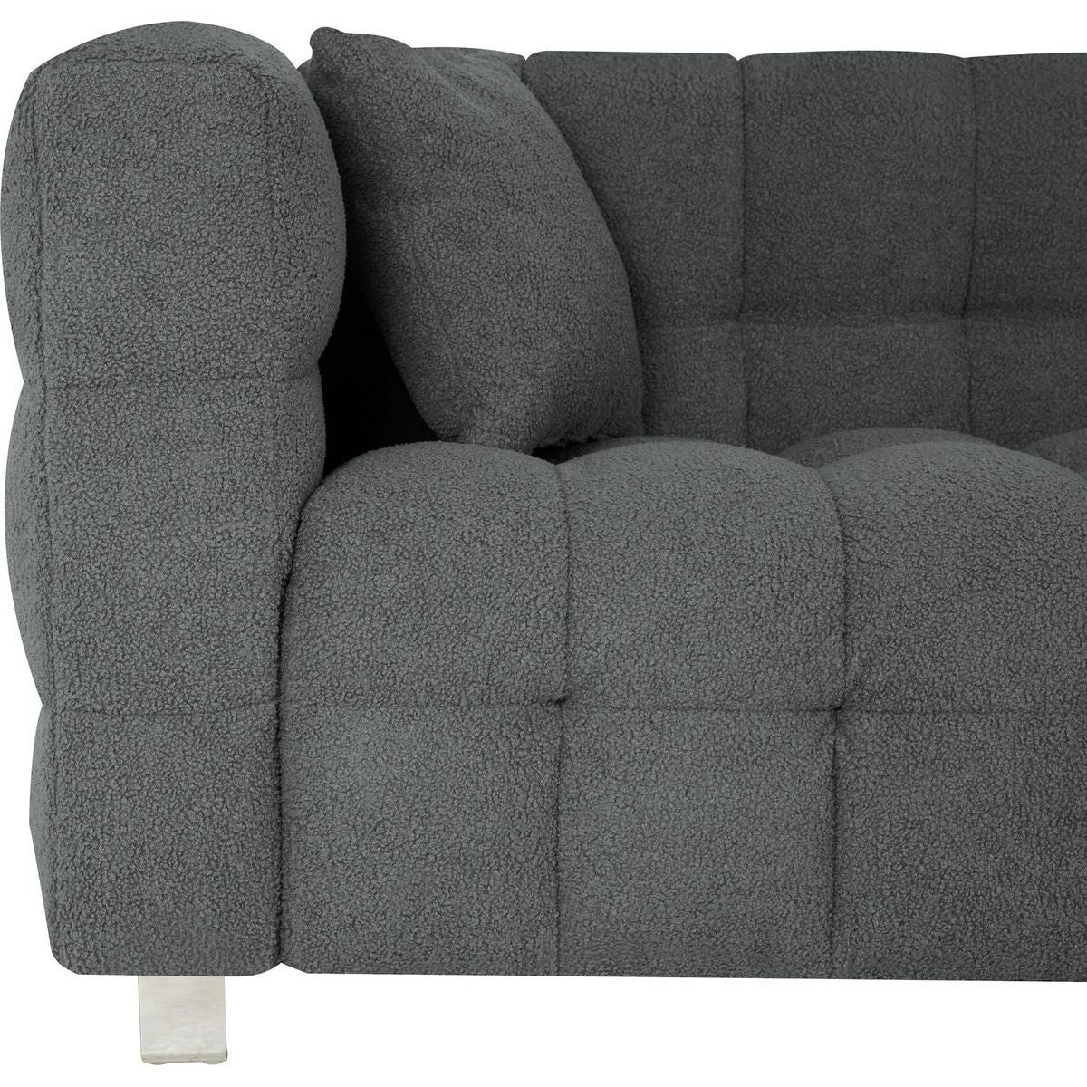 Grey teddy fleece sofa 80 inch discharge in living room bedroom with two throw pillows hardware foot support