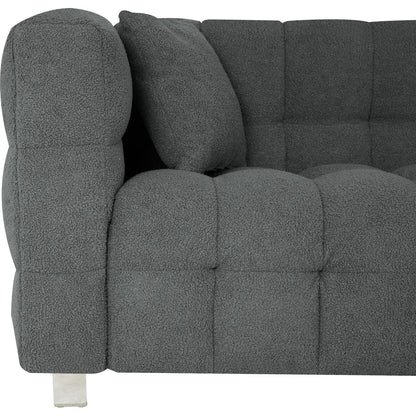 Grey teddy fleece sofa 80 inch discharge in living room bedroom with two throw pillows hardware foot support