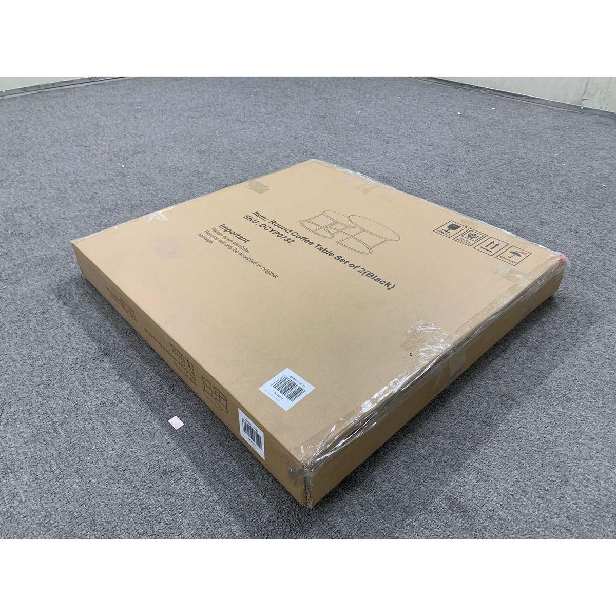 Nesting Coffee Table Set of 2, 27.6inch Round Coffee Table Wood Marble Pattern Top with Sturdy Metal Frame, End Table Side Tables for Living Room Bedroom Balcony Yard (Black)