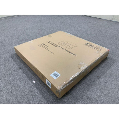 Nesting Coffee Table Set of 2, 27.6inch Round Coffee Table Wood Marble Pattern Top with Sturdy Metal Frame, End Table Side Tables for Living Room Bedroom Balcony Yard (Black)