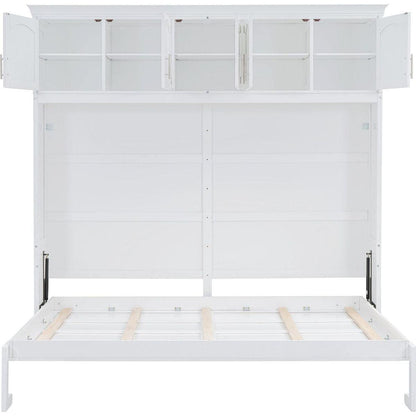 Full Size Murphy Bed Wall Bed with Top Cabinets,White