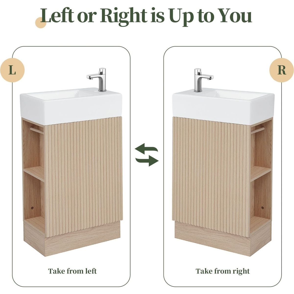 18.6" Bathroom Vanity with Sink, Bathroom Vanity Cabinet with Two-tier Shelf, Left or Right Orientation, Natural