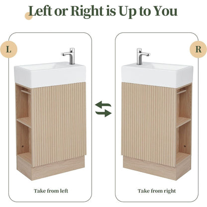 18.6" Bathroom Vanity with Sink, Bathroom Vanity Cabinet with Two-tier Shelf, Left or Right Orientation, Natural