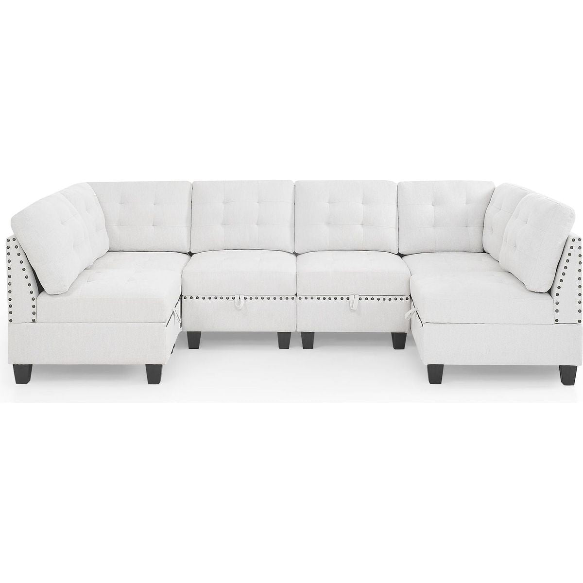 U shape Modular Sectional Sofa,DIY Combination,includes Four Single Chair and Two Corner,Ivory Chenille