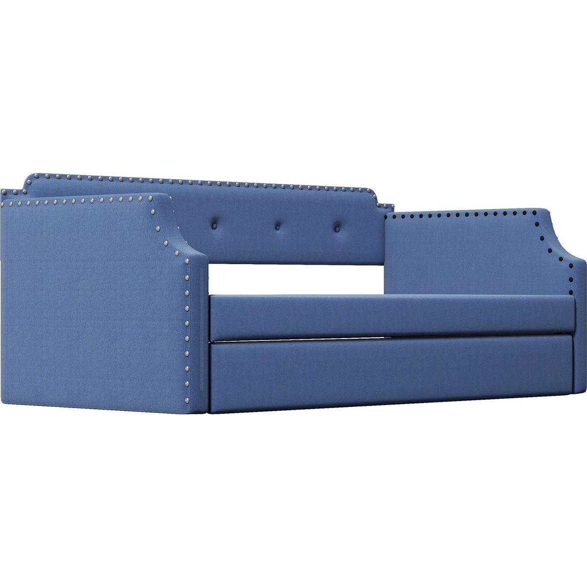 Upholstered Daybed with Trundle, Wood Slat Support,Upholstered Frame Sofa Bed, Twin,Blue