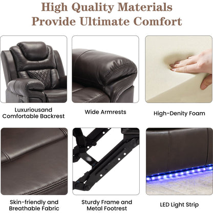 Home Theater Seating Manual Recliner Chair with LED Light Strip for Living Room,Bedroom, Brown