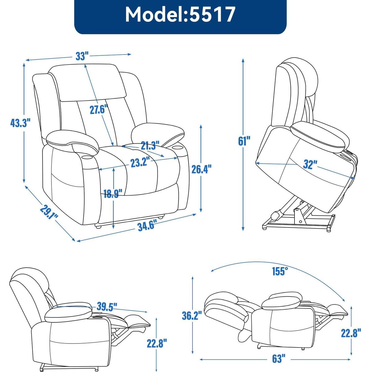 Up to 350 LBS Chenille Power Lift Recliner Chair, Heavy Duty Motion Mechanism with 8-Point Vibration Massage and Lumbar Heating, USB and Type-C Ports, Stainless Steel Cup Holders, Brown