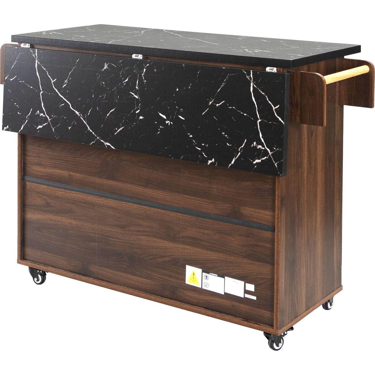 Kitchen Island with Trash Can Storage Cabinet, Kitchen Cart with Drop Leaf, Spice Rack, Towel Rack and Drawer, Rolling Kitchen Island on Wheels with Adjustable Shelf, Walnut Brown