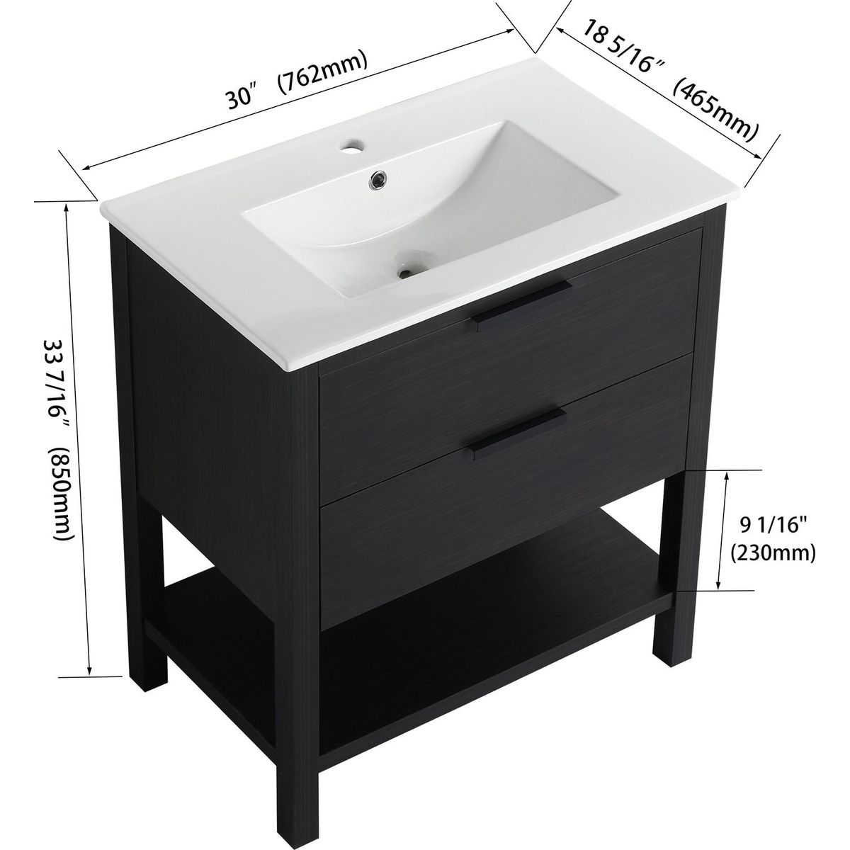 30 inch Bathroom Vanity With Sink and 2 Soft Close Drawers