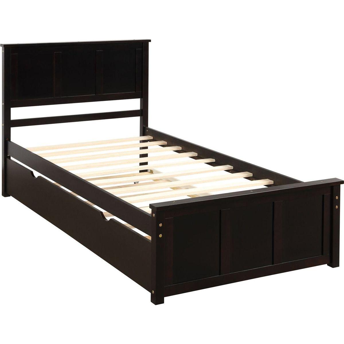 Platform Bed with Twin Size Trundle, Twin Size Frame, Espresso