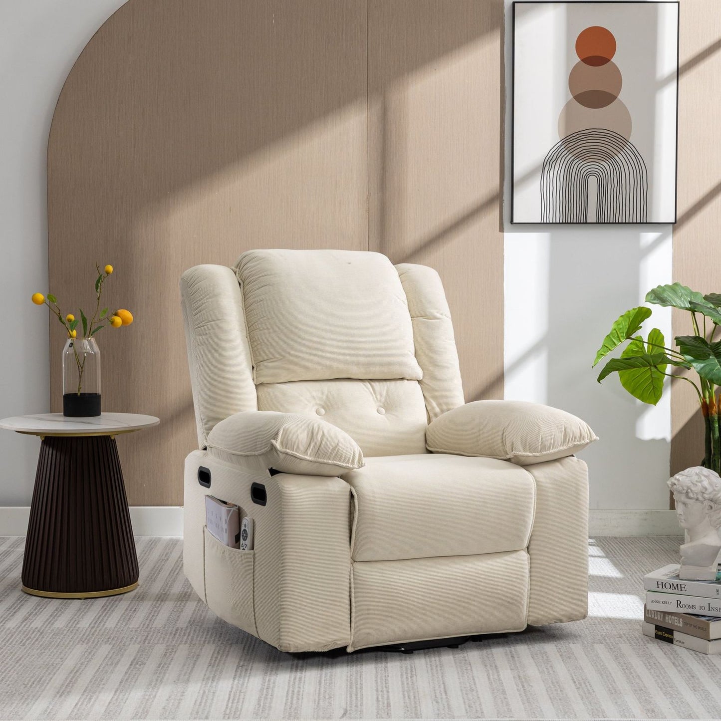 Massage Recliner,Power Lift Chair for Elderly with Adjustable Massage and Heating Function,Recliner Chair with Infinite Position and Side Pocket for Living Room, Beige