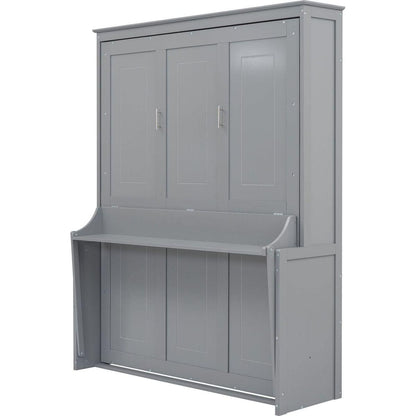 Queen Size Murphy Bed with a Shelf, Gray