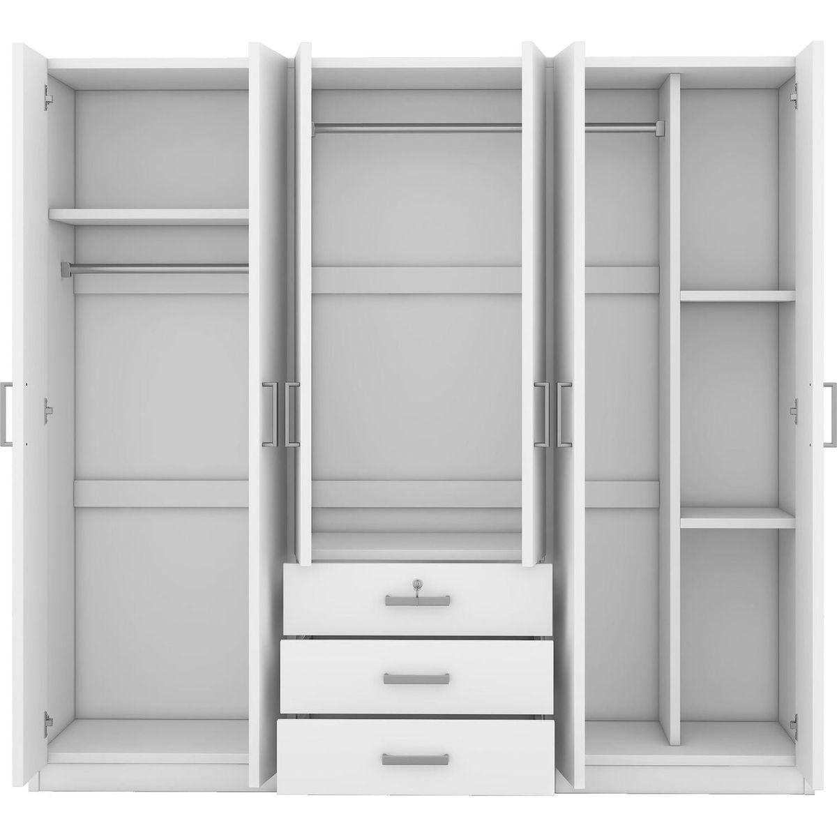 6-Doors Wooden Wardrobe Storage for Bedroom, with Big Drawers, White