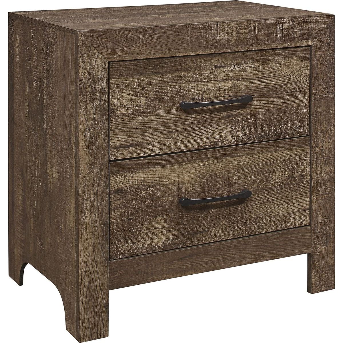 Simple Look Rustic Brown Finish 1pc Nightstand of Drawers Black Metal Hardware Bedroom Furniture