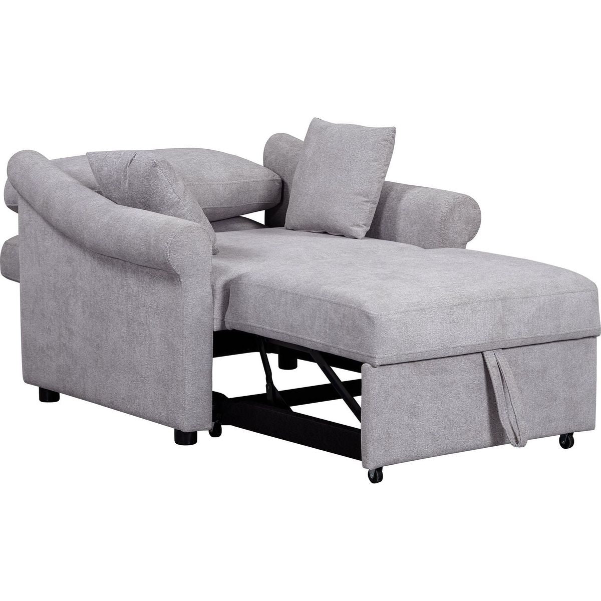 Chenille Convertible Sleeper Chair with Adjustable Backrest, 3 IN 1 Lounger Chair Turns Into Bed, Single Bed for Living Room, Gray