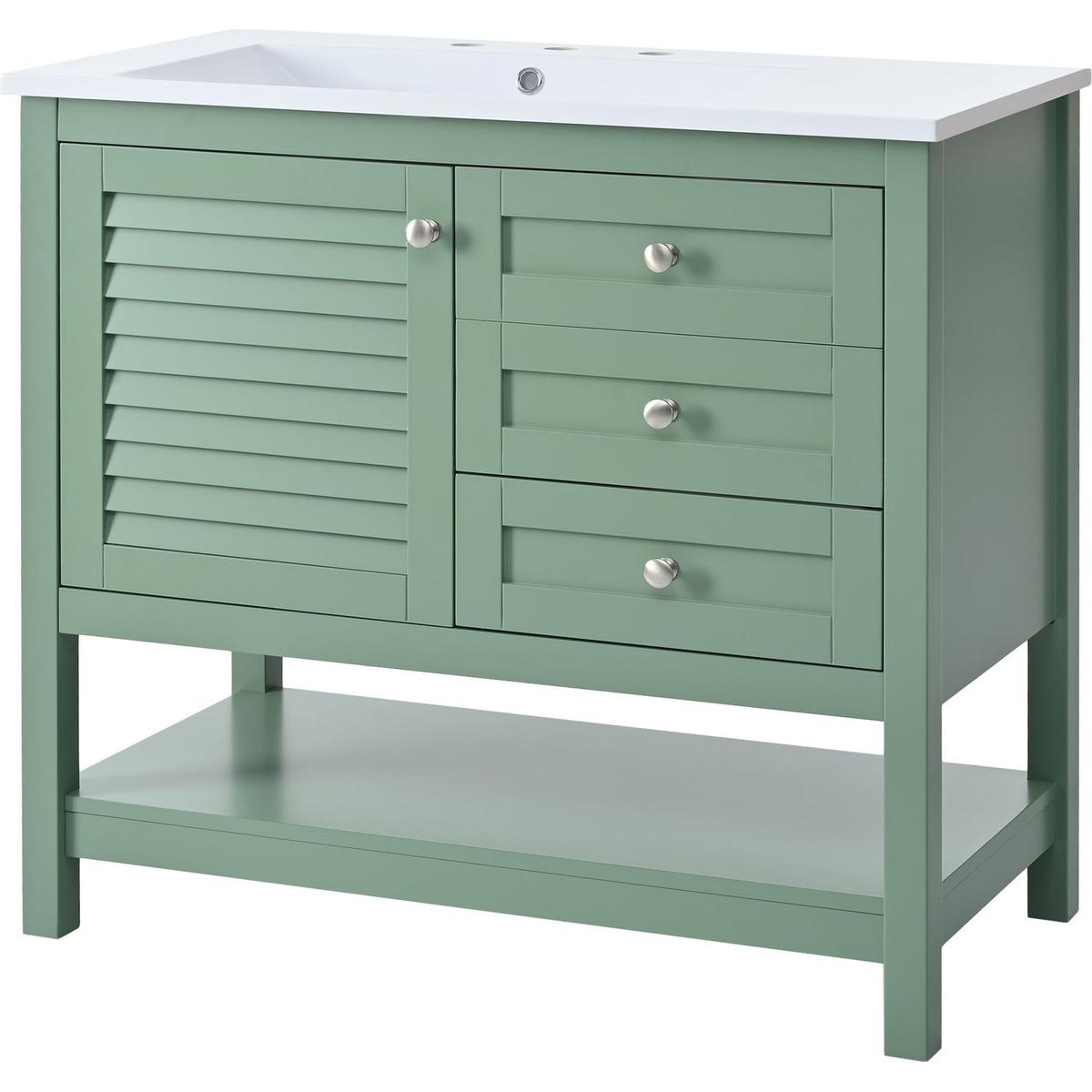 36" Bathroom Vanity with Undermount Sink, Free Standing Vanity Set with 2 Drawers& Soft Closing Doors, Bathroom Storage Cabinet with Solid Wood Feet, Green