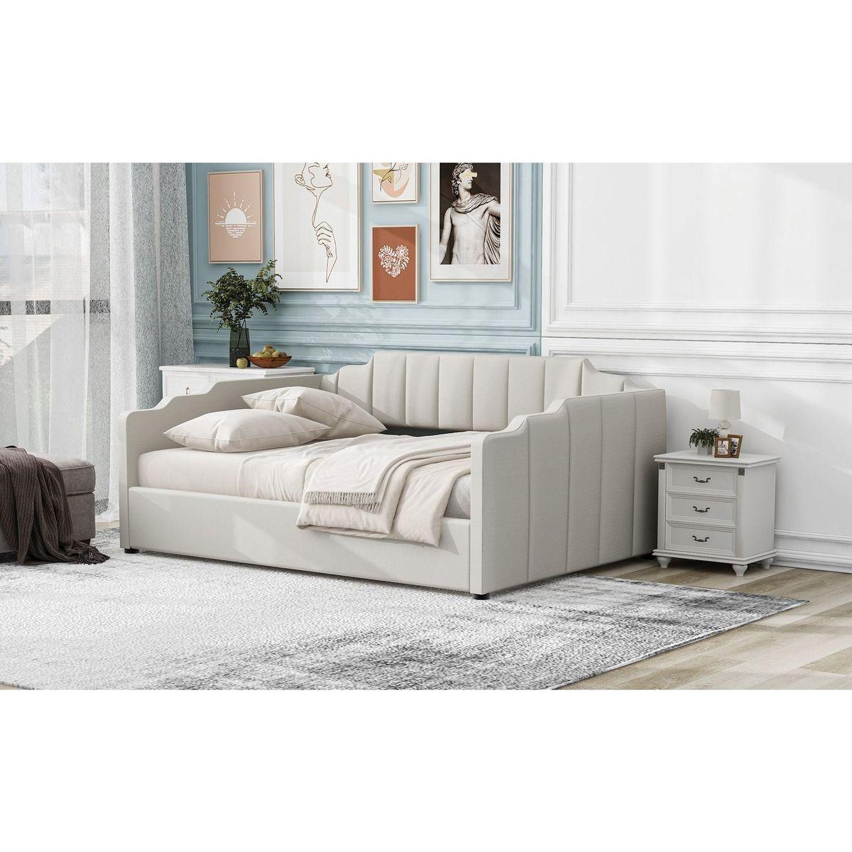 Upholstered Daybed with Underneath Storage,Full Size, White