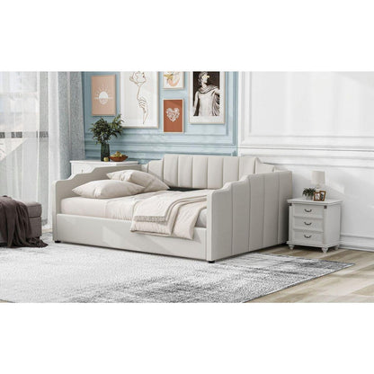 Upholstered Daybed with Underneath Storage,Full Size, White