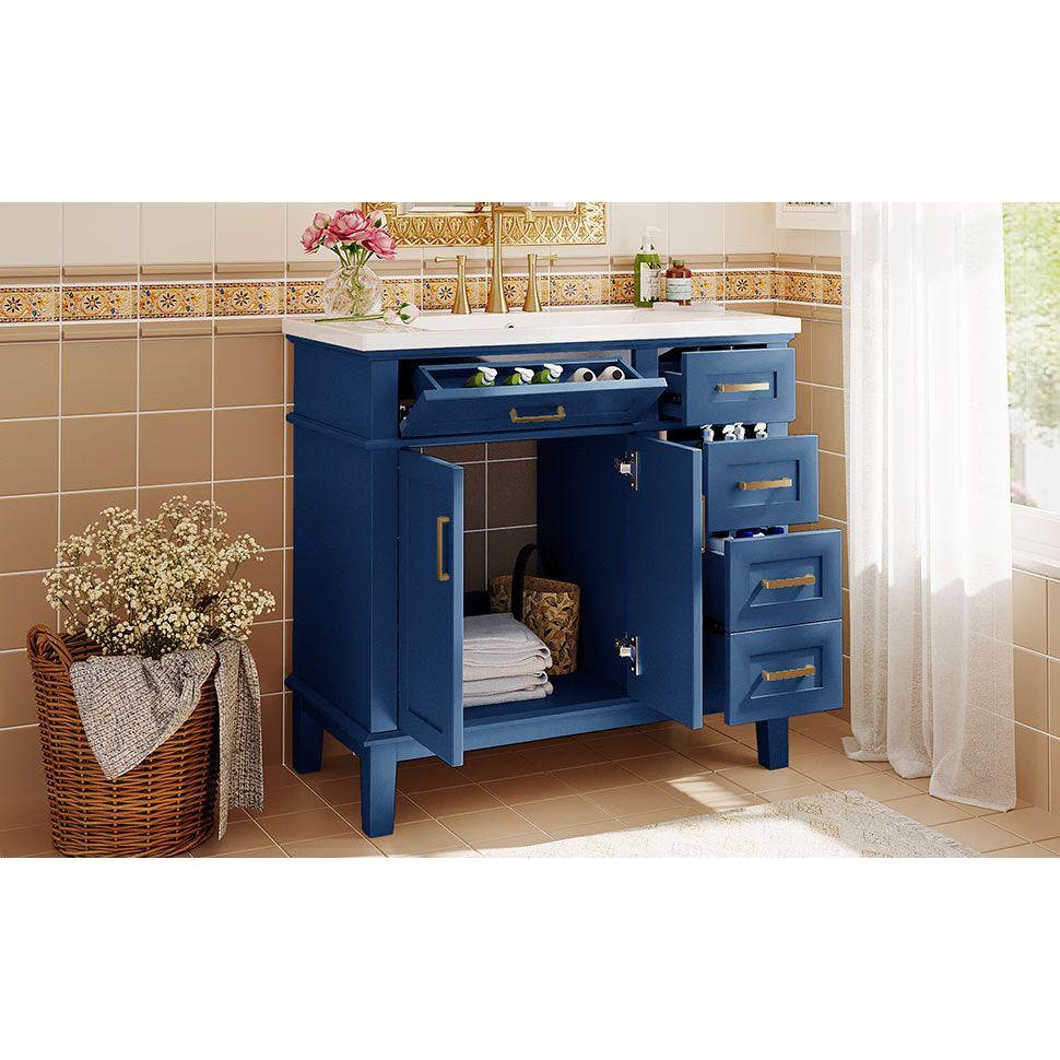 36-inch Bathroom Vanity with Resin Sink, Modern Bathroom Cabinet in Blue, Featuring Two Soft Close Doors and Four Drawers