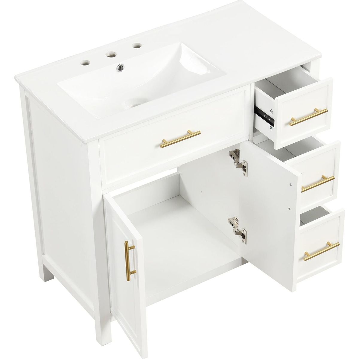 36" Bathroom Vanity with Sink Top, Bathroom Vanity Cabinet with Two Doors and Three Drawers, Solid Wood, MDF Boards, One Package, Off White