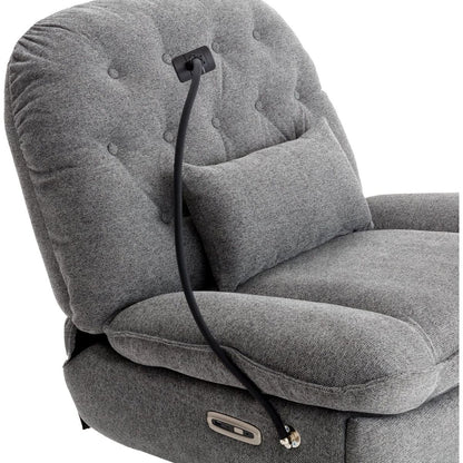 270 Degree Swivel Power Recliner with Voice Control, Bluetooth Music Player,USB Ports, Atmosphere Lamp, Hidden Arm Storage and Mobile Phone Holder for Living Room, Bedroom, Apartment, Grey