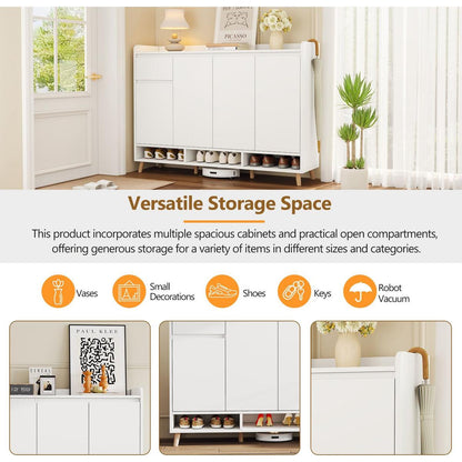 Sleek and Contemporary Shoe Cabinet with Adjustable Shelves, Minimalist Home Organizer with Solid Wood Legs, Storage Sideboard for Entryway, Living Room, White