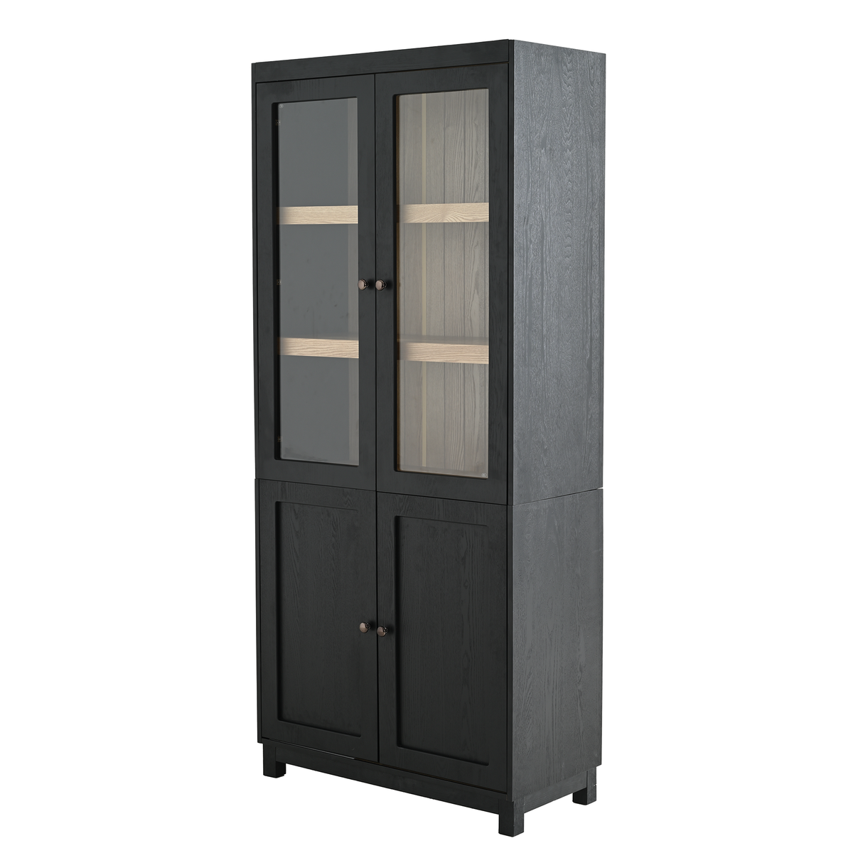 Mid-century Modern Style 74.5'' Tall Display Cabinet with Glass Doors for Collectibles in Black MDF