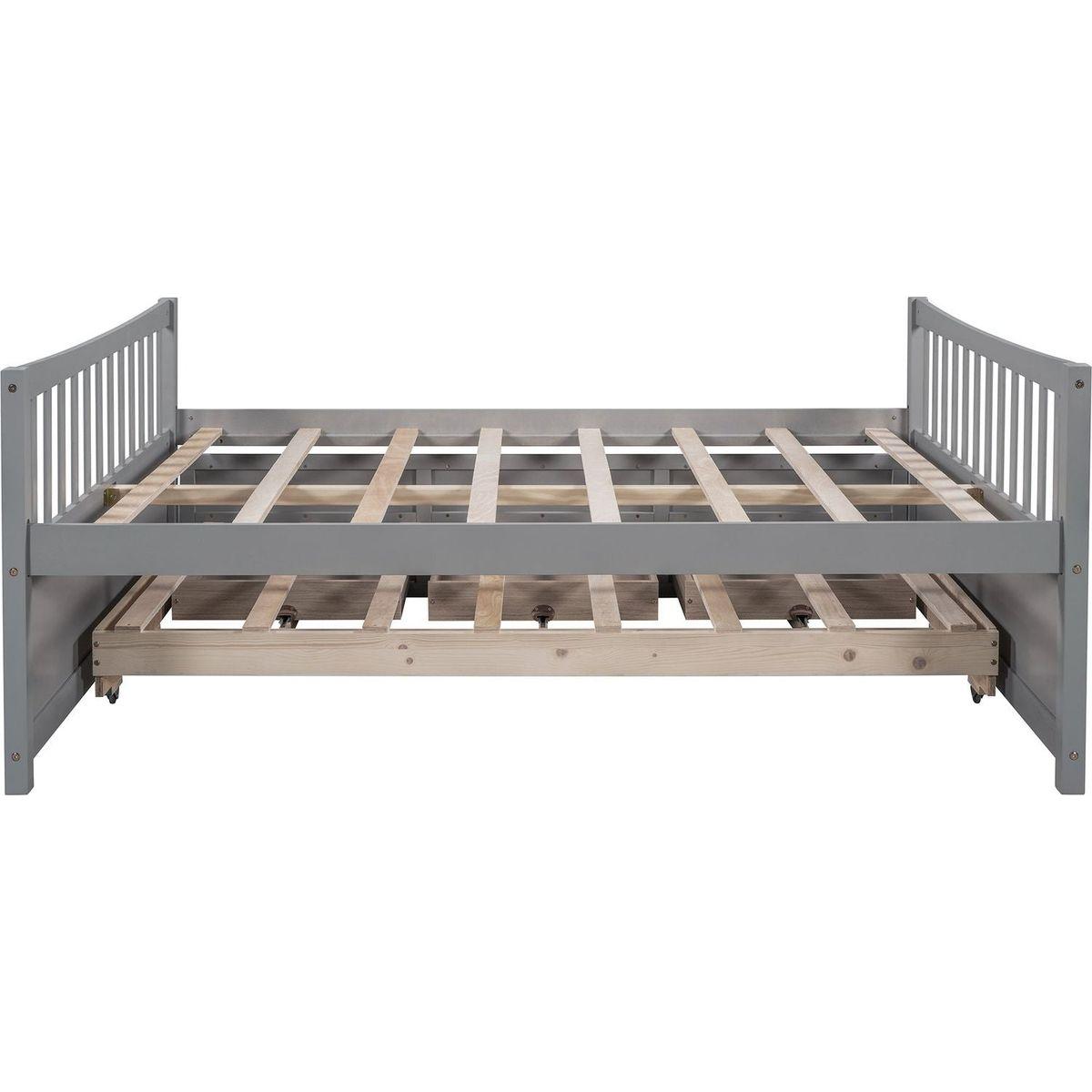 Full size Daybed with Twin size Trundle and Drawers, Full Size, Gray
