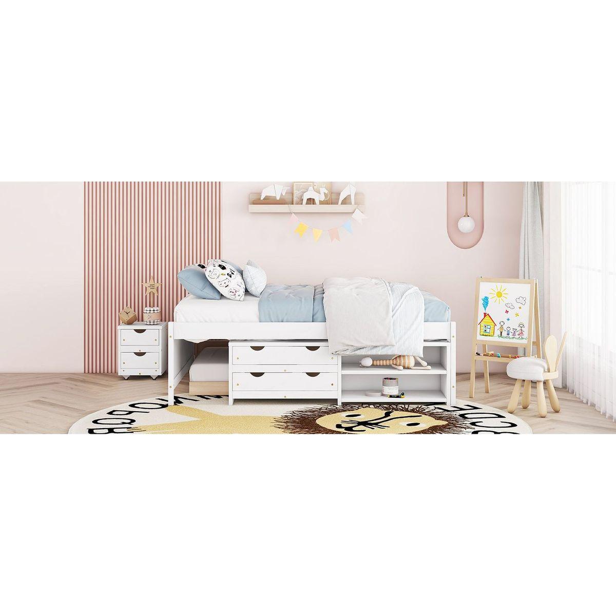 Versatile Full Bed with Trundle,Under bed Storage Box and Nightstand .White