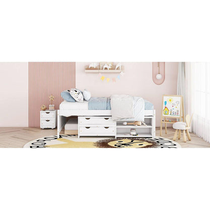 Versatile Full Bed with Trundle,Under bed Storage Box and Nightstand .White