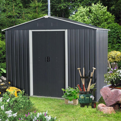 8ft x 6ft Outdoor Metal Storage Shed with Floor Base,Black