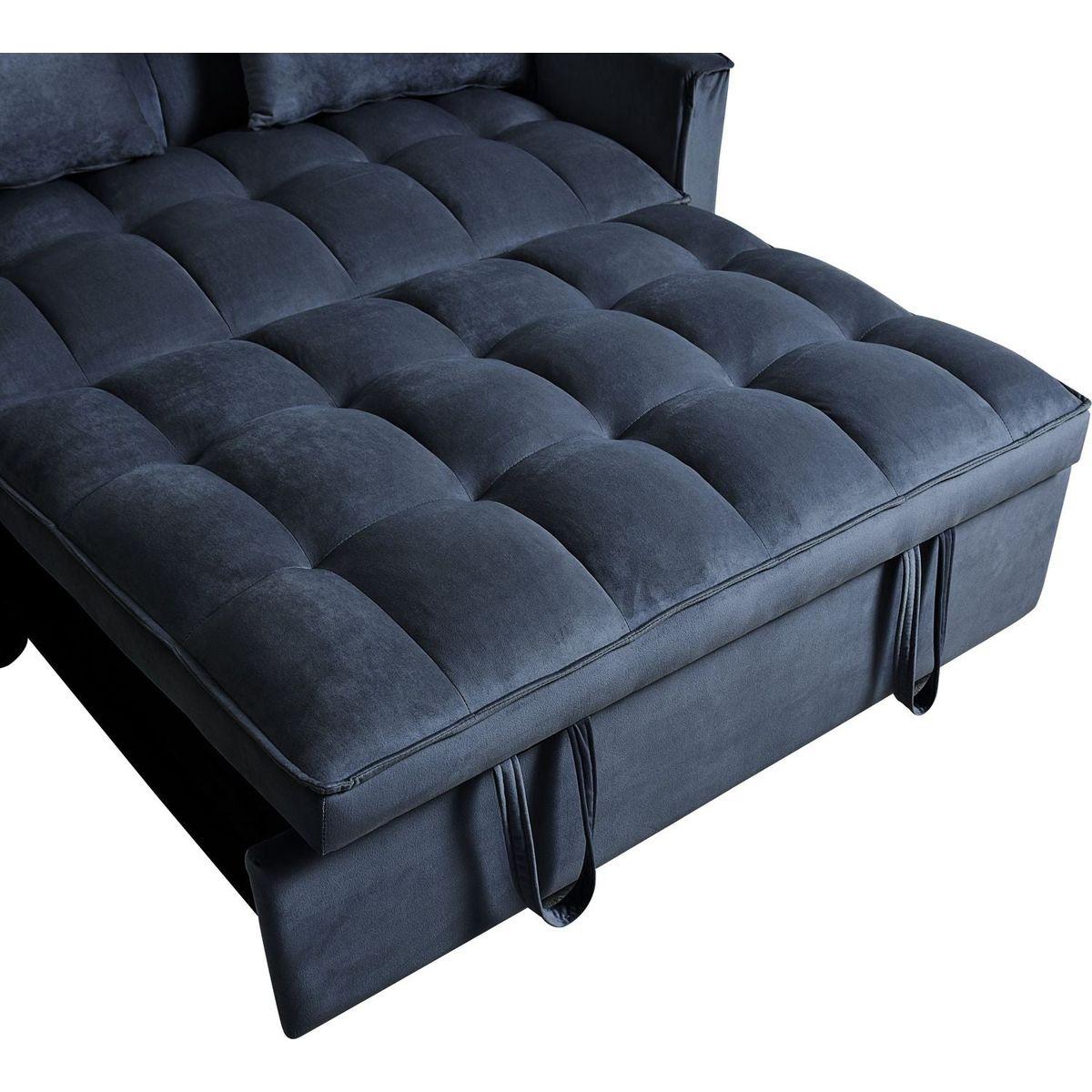 3 in 1 Convertible Sleeper Sofa Bed, Modern Pull Out Couch Bed, Adjustable Backrest, Velvet Loveseat Futon Sofa with Pillows & Pockets for Living Room Apartment, Black