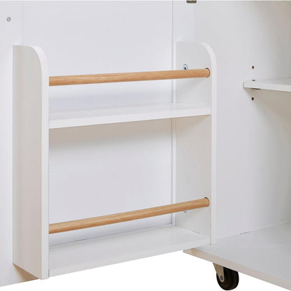 Rolling Kitchen Island with Storage, Kitchen Cart with Rubber Wood Top, Spacious Drawer with Divider and Internal Storage Rack, Kitchen Island on Wheels with Adjustable Shelf Tower Rack, White