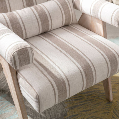 Accent chair, KD rubber wood legs with black finish. Fabric cover the seat. With a cushion.Grey Stripe