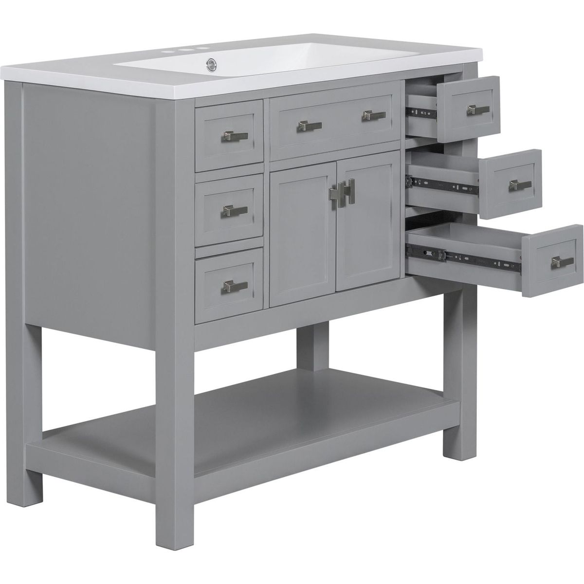 36" Bathroom Vanity with Top Sink, Modern Bathroom Storage Cabinet with 2 Soft Closing Doors and 6 Drawers, Single Sink Bathroom Vanity