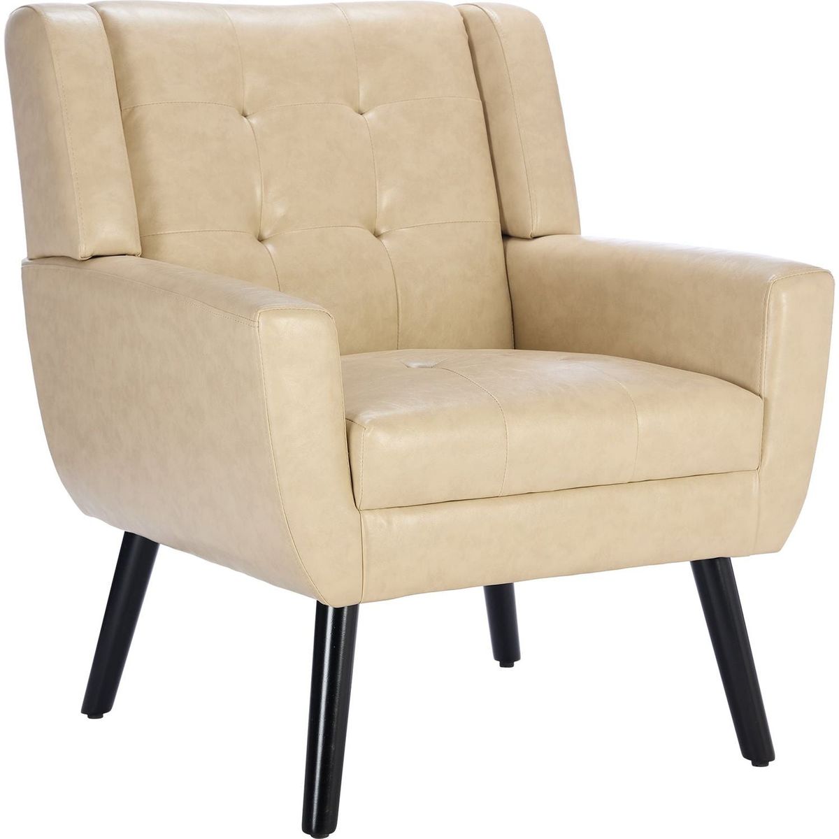 Modern Soft Leather Material Ergonomics Accent Chair Living Room Chair Bedroom Chair Home Chair With Black Legs For Indoor Home-Khaki PU