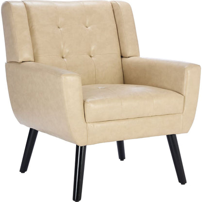 Modern Soft Leather Material Ergonomics Accent Chair Living Room Chair Bedroom Chair Home Chair With Black Legs For Indoor Home-Khaki PU