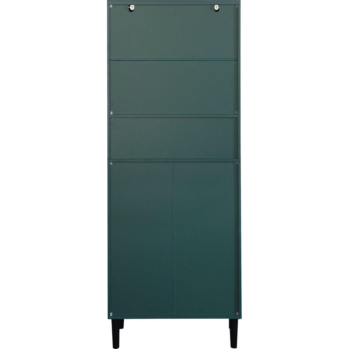 Tall Storage Show Cabinet with 2 Glass Display Door & 2 Doors, Tall Kitchen Pantry Cabinet with Gold Handles, Modern Cabinet Freestanding for Bathroom, Dining Living Room, Green