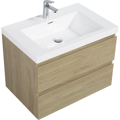 30" Floating Bathroom Vanity with Sink, Modern Wall-Mounted Bathroom Storage Vanity Cabinet with Resin Top Basin and Soft Close Drawers, Natural Oak