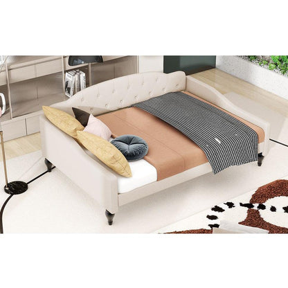 Full Size Upholstered Tufted Daybed, Beige