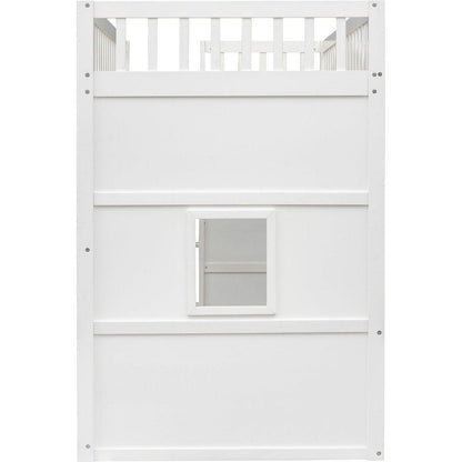Twin Size House Loft Bed With Ladder-White