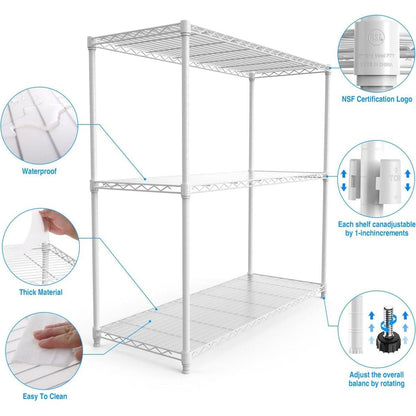 3 Tier Wire Shelving Unit, 1050 LBS NSF Height Adjustable Metal Garage Storage Shelves, Heavy Duty Storage Wire Rack Metal Shelves - White