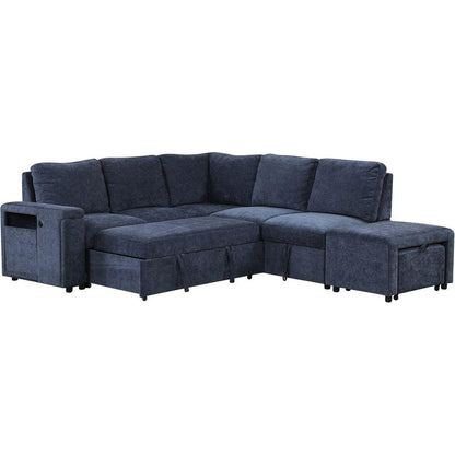 L-shaped Padded Modular Sofa with Storage Space, USB Ports, and Cup Holders on the Armrests, Suitable for Living Rooms, Offices, and Apartments.