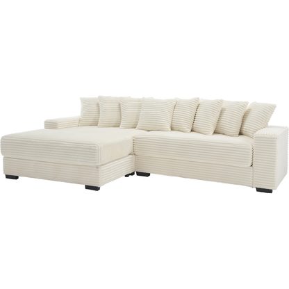 Oversized Two-Piece Couches, L Shaped Sofa, Corduroy, Left Chaise Daybed,with Armrests,Eight Throw Pillows,Corner Sofa,Easy To Assemble, Beige