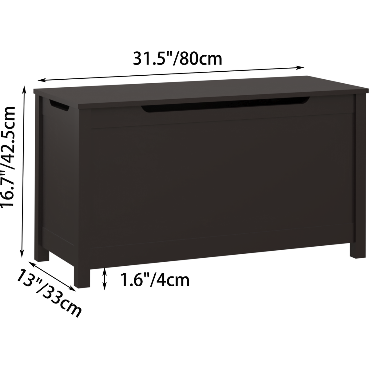 Kids Wooden Toy Box Storage with Safety Hinged Lid for Ages 3+ (Dark Brown)