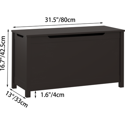 Kids Wooden Toy Box Storage with Safety Hinged Lid for Ages 3+ (Dark Brown)