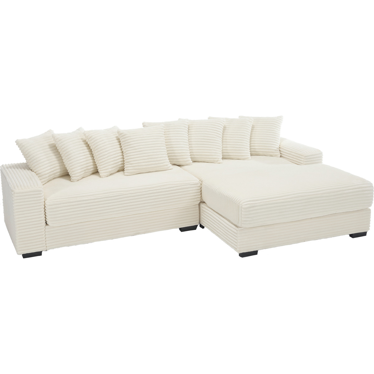 Oversized Two-Piece Couches, L Shaped Sofa, Corduroy, Right Chaise Daybed,with Armrests,Eight Throw Pillows,Corner Sofa,Easy To Assemble, Beige