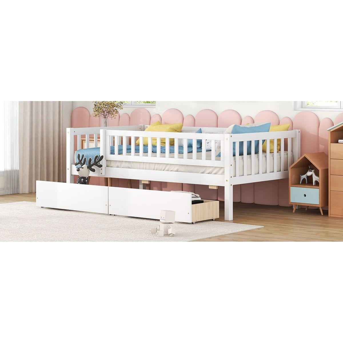 Twin Size Daybed Wood Bed with Two Drawers, White