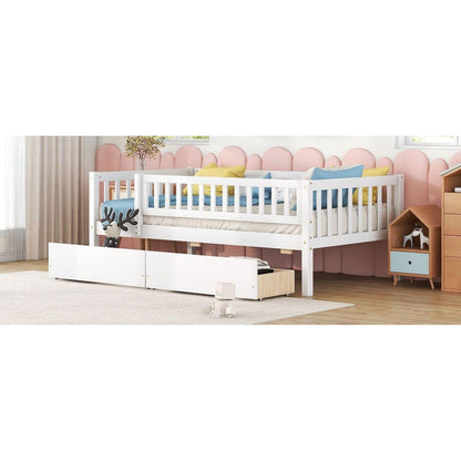 Twin Size Daybed Wood Bed with Two Drawers, White