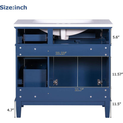 36-inch Bathroom Vanity with Resin Sink, Modern Bathroom Cabinet in Blue, Featuring Two Soft Close Doors and Four Drawers